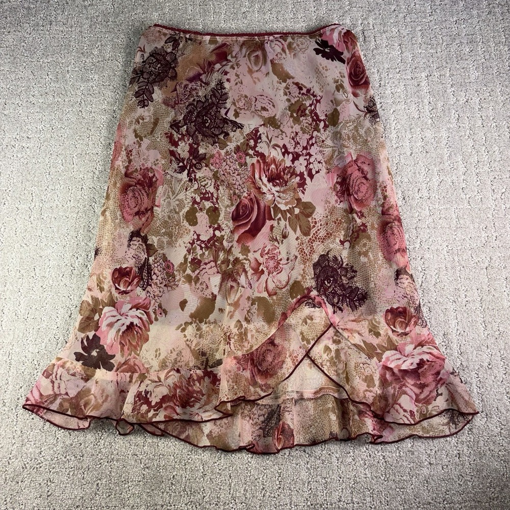 Vtg Y2K Connected Midi Skirt Flutter Hem Women Sz M P Fairy Grunge Whimsigoth